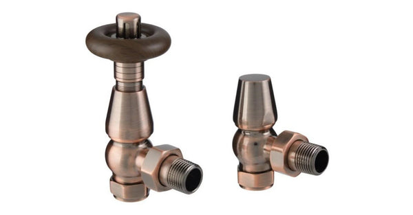 Reina Portland Brass Radiator Valves - 15mm, Classic Round Style, Solid Brass