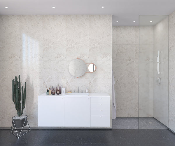 Fibo | White Marble Tile Effect Panel 2.4 x 0.6m Tongue & Groove