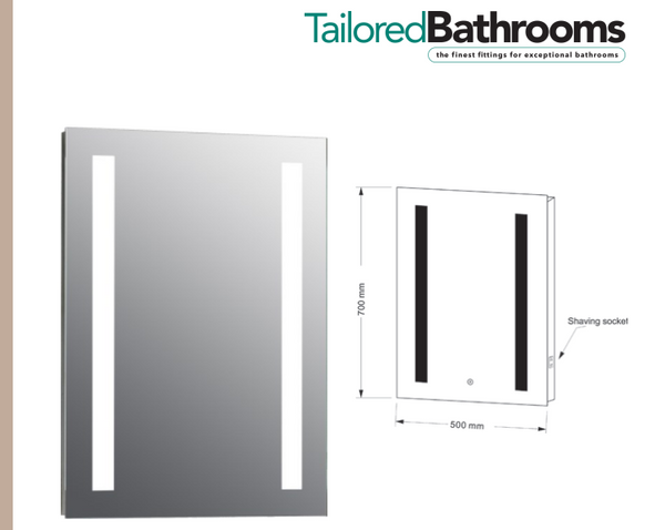 Tailored Bathrooms - Niall Twin Vertical Strip LED Touch Mirror with Demister & Shaver Point