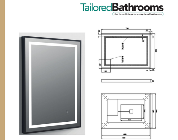 Darcy Orca LED Matte Frame Mirror Black | Tailored Bathrooms