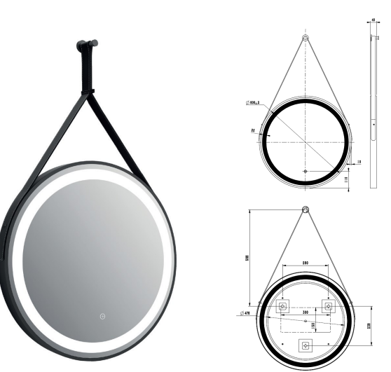 Tailored Bathrooms - Delilah Orca LED Round Touch Mirror with Demister, Colour Change, Hook & Loop Hanging