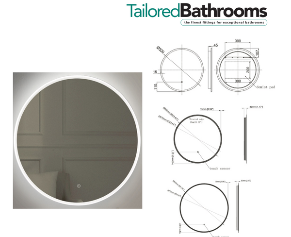 Tailored Bathrooms - Lily Slimline LED Round Touch Mirror with Demister & Colour Change