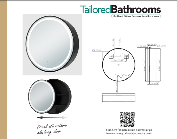 Tailored Bathrooms - Monty Round Single Door LED Mirror Cabinet