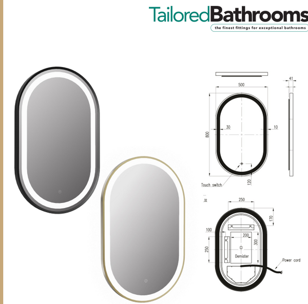 Tailored Bathrooms - Martha Brushed Brass LED Touch Mirror with Demister