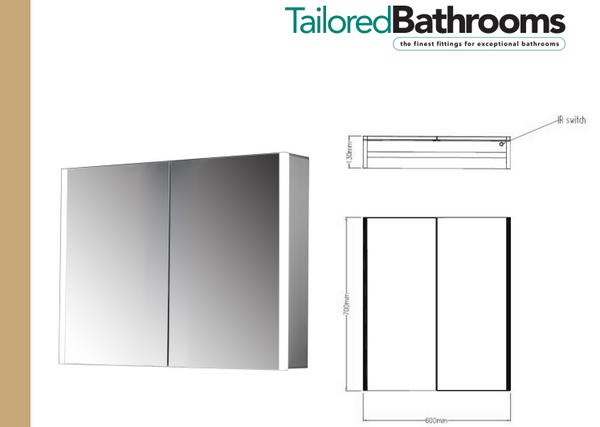 Tailored Bathrooms - Beau Double Door Mirror Cabinet LED Side Strips with Sensor Switch & Shave Socket