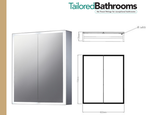 Tailored Bathrooms - Bethany Double Door Mirror Cabinet LED Surround with Sensor Switch & Shave Socket