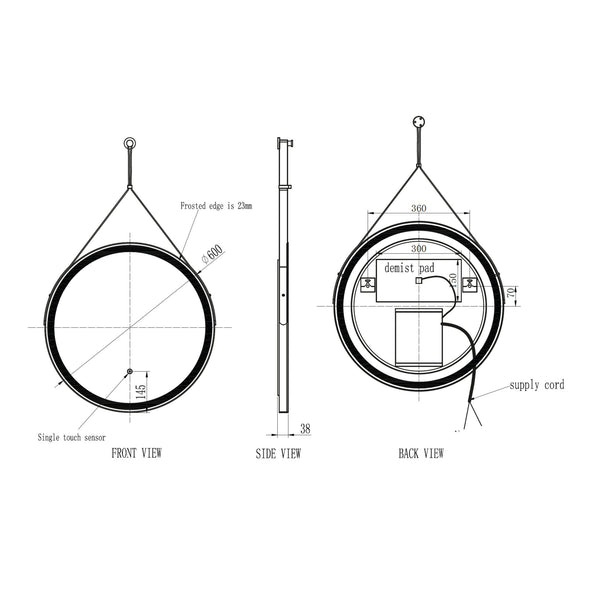 Scudo - Belini Round Led Hanging Mirror