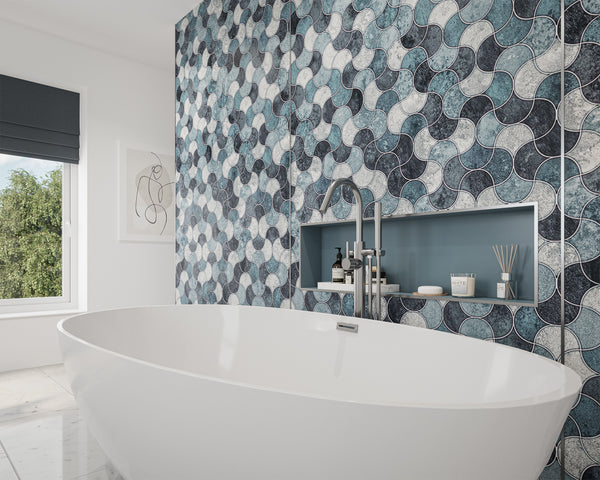 Blue Scallop Alloy | Wetwall Bathroom Wall Panels