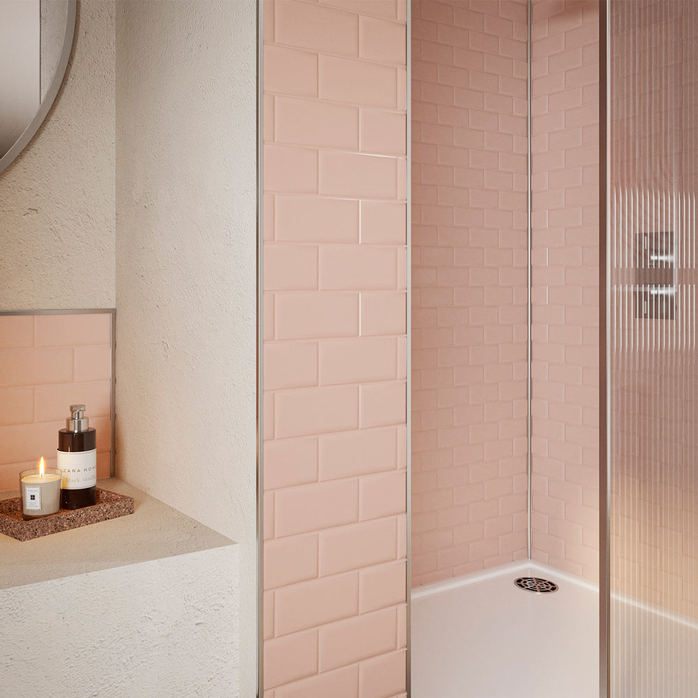 Tile Less. Bathroom Blush Composite - Wetwall Metro Tile Wall Panels – Bath & More UK