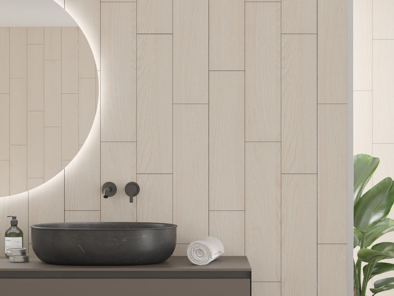 Fibo | Light Wood Vert Plank Tile Wall Panel