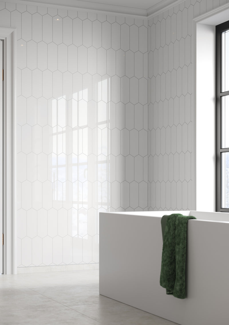 Fibo | Denver White Elongated Hex Tile Wall Panel