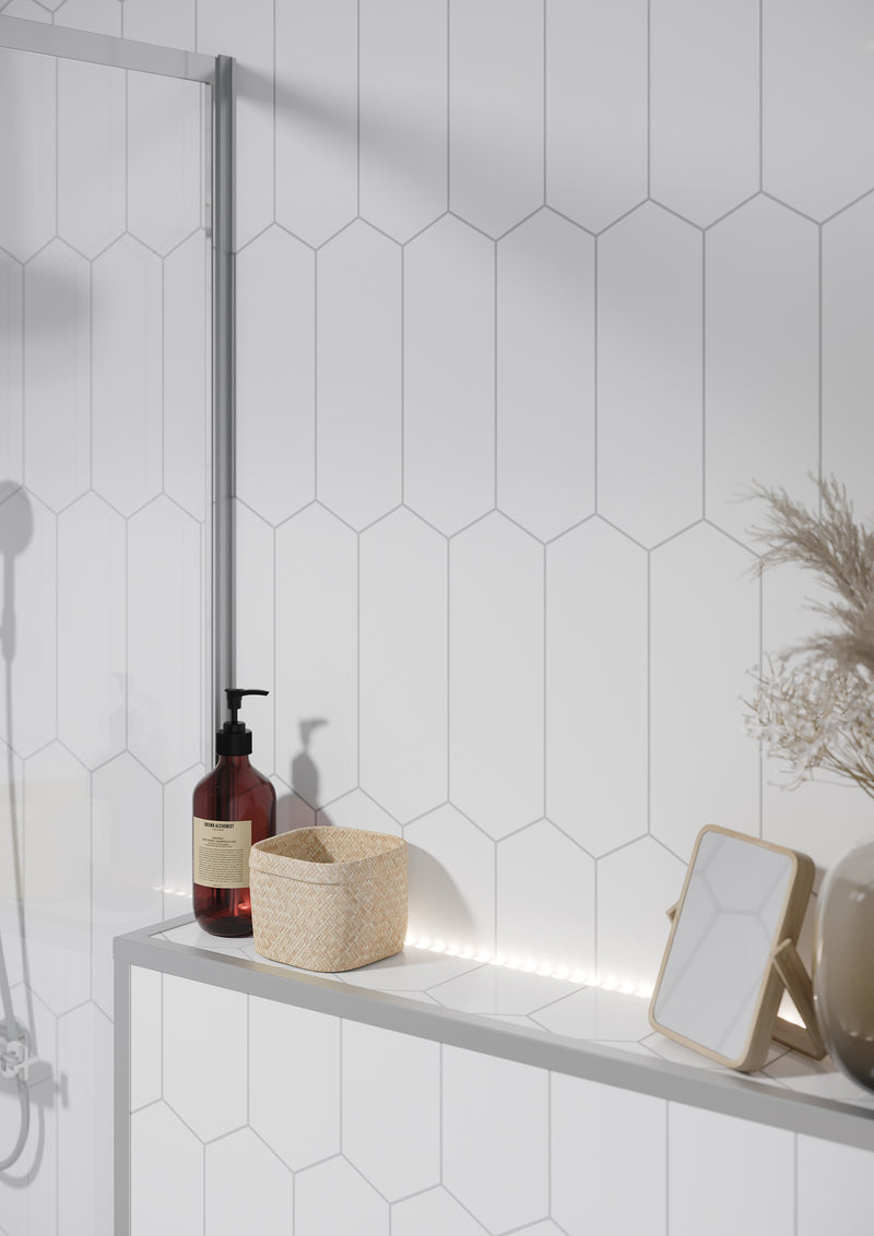 Fibo | Denver White Elongated Hex Tile Wall Panel