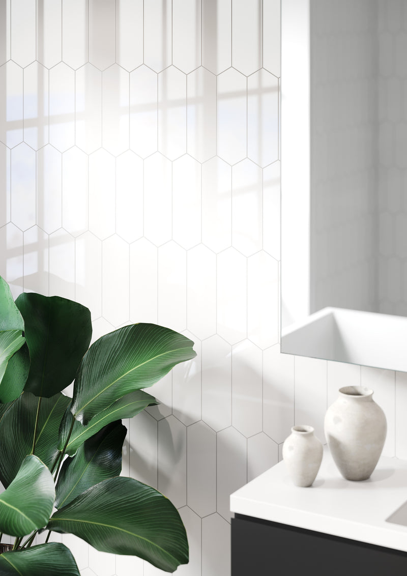 Fibo | Denver White Elongated Hex Tile Wall Panel