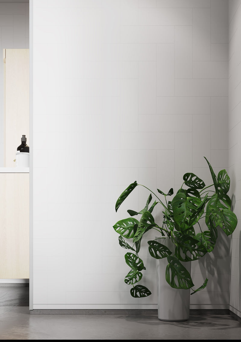 Fibo | Denver White Straight Herringbone Panel