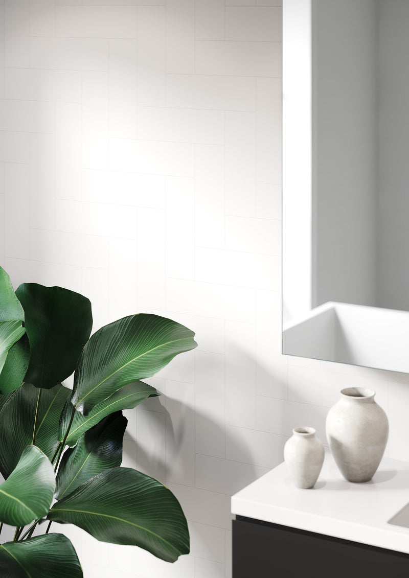 Fibo | Denver White Straight Herringbone Panel
