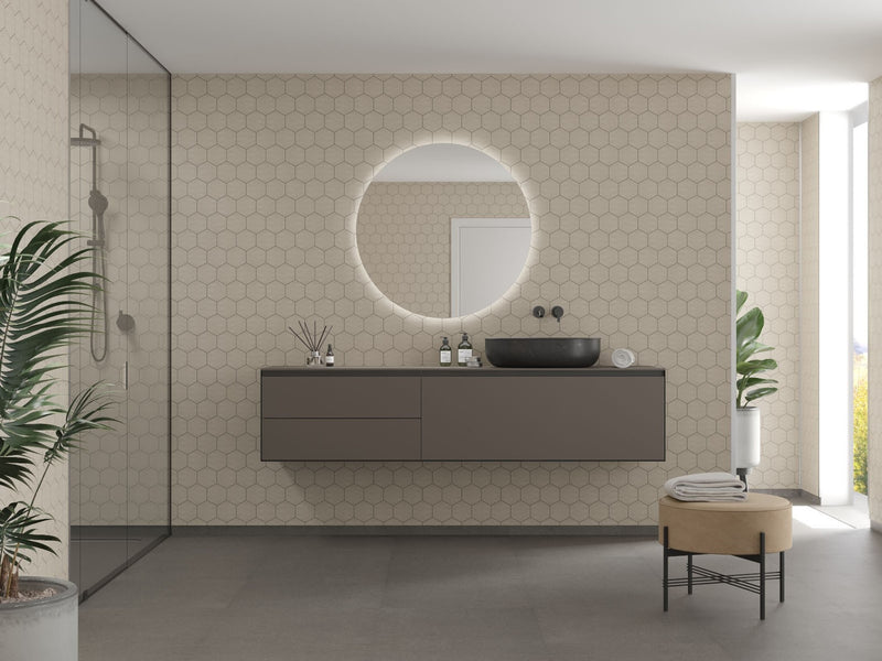 Fibo | Rough Cement Hexagonal Tile Wall Panel