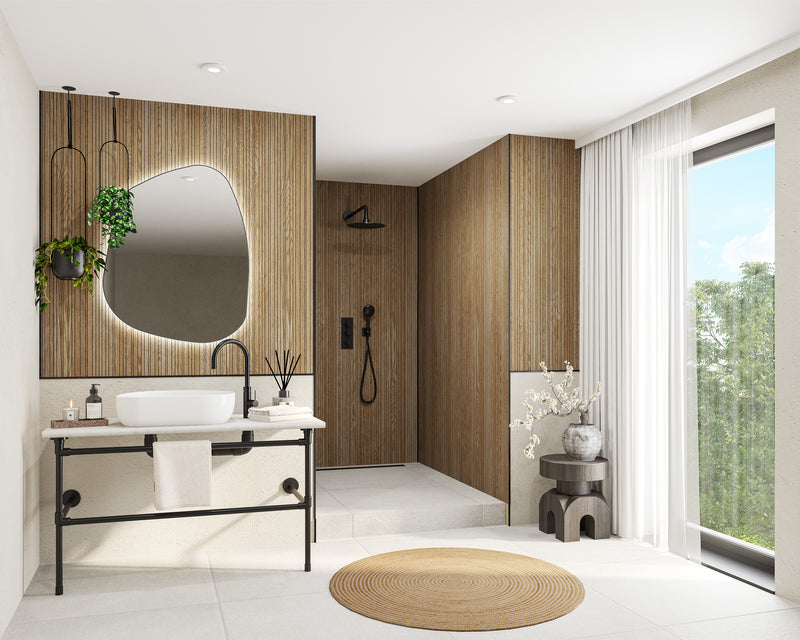Linear Oak Panel Alloy | Wetwall Bathroom Wall Panels
