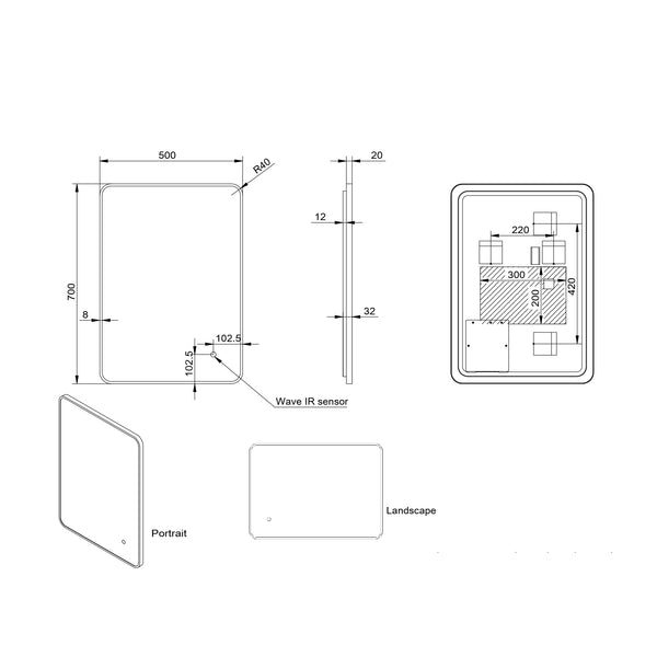 Scudo - Soft Square Led Mirror Brushed Brass Frame