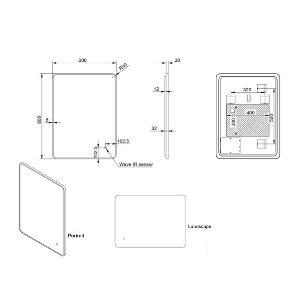 Scudo - Soft Square Led Mirror Brushed Brass Frame