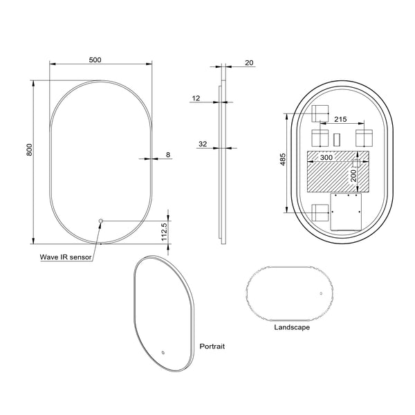 Scudo - Aubrey LED Mirror 500Mm X 800Mm