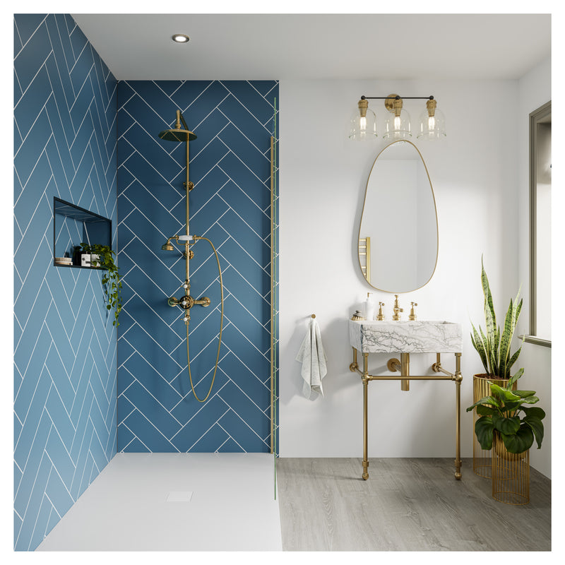 Misty Blue Herringbone Tile | Multipanel Bathroom Wall Panels