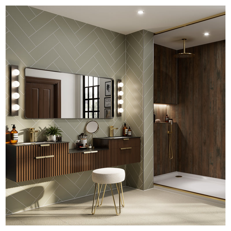 Sage Green Herringbone Tile | Multipanel Bathroom Wall Panels