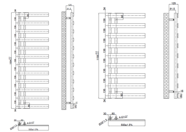 Tailored Bathrooms - Milton Brushed Brass Offset Towel Radiator