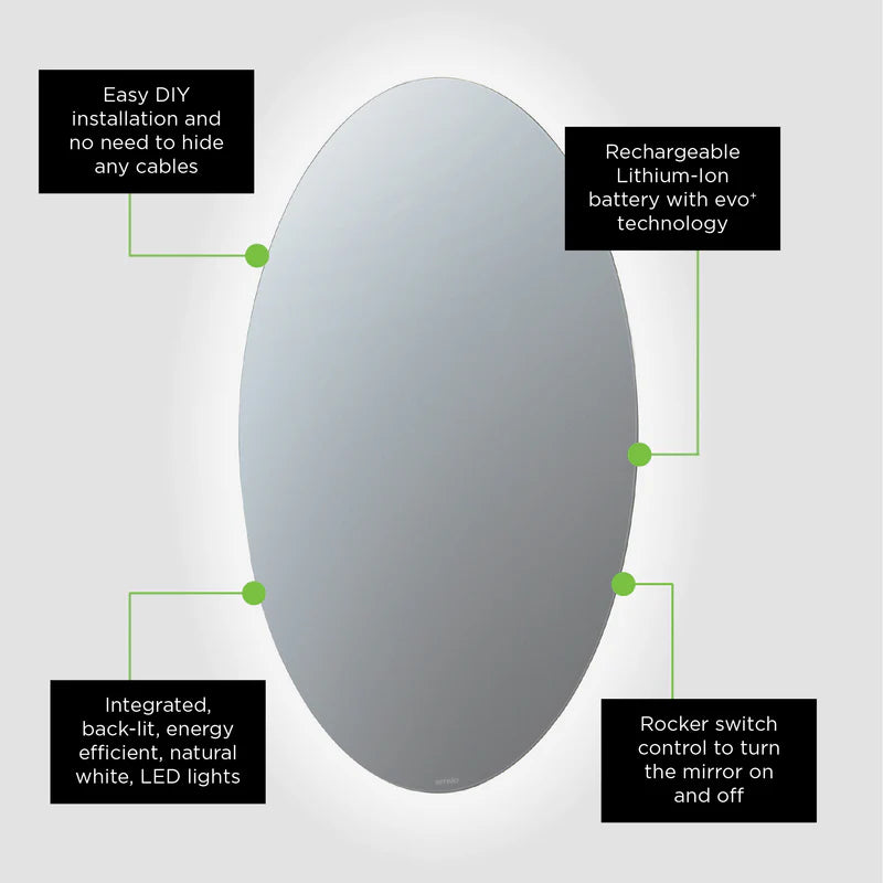 Sensio Lustro Oval Illuminated Rechargeable Battery Mirror