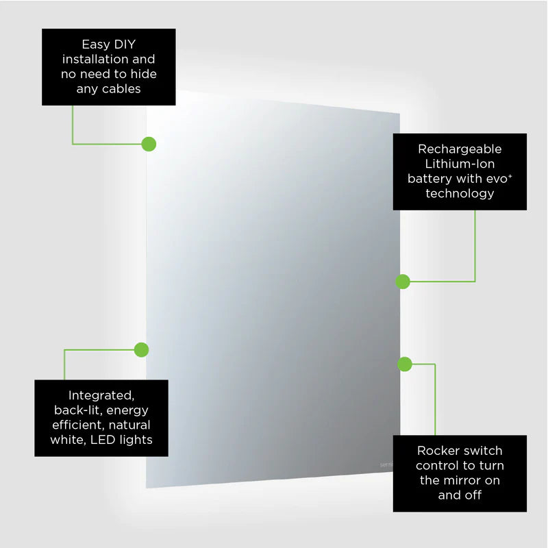 Sensio Lustro Rectangle Illuminated Rechargeable Battery Mirror