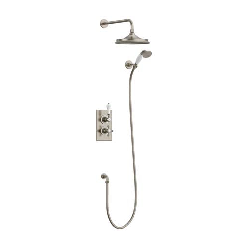 Burlington Showering Trent Thermostatic Dual Outlet Concealed Divertor Shower Valve , Fixed Shower Arm, Handset & Holder with Hose