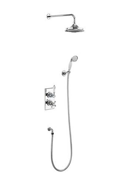 Burlington Showering Trent Thermostatic Dual Outlet Concealed Divertor Shower Valve , Fixed Shower Arm, Handset & Holder with Hose