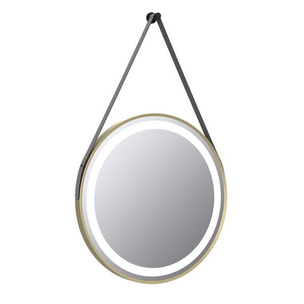 Delilah Brushed Brass LED Round Touch Mirror with Demister, Colour Change, Hook & Loop Hanging | Tailored Bathrooms