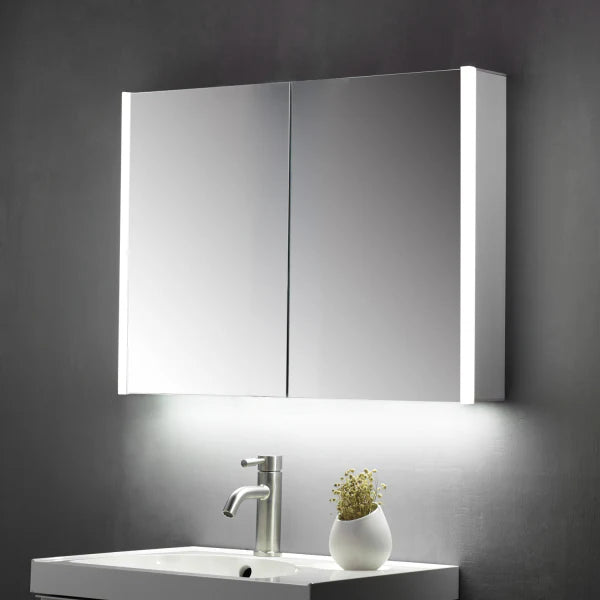 Beau Double Door Mirror Cabinet LED Side Strips with Sensor Switch & Shave Socket | Tailored Bathrooms