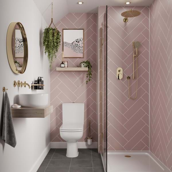 Antique Rose Herringbone Tile | Multipanel Bathroom Wall Panels