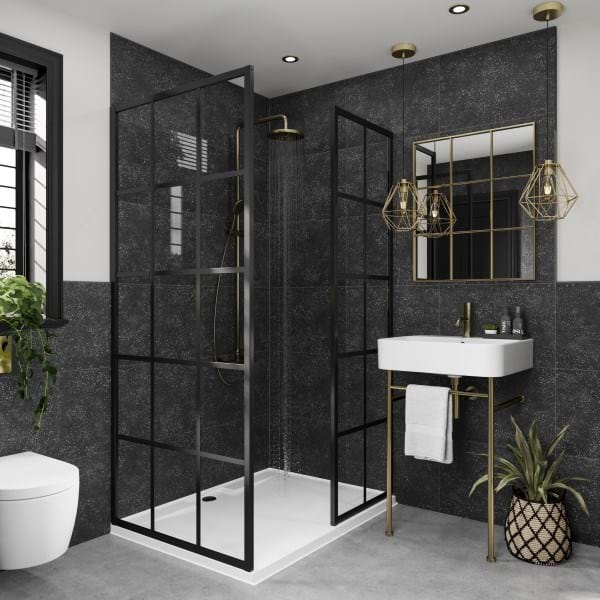 Black Mineral Tile Multipanel Bathroom Wall Panels