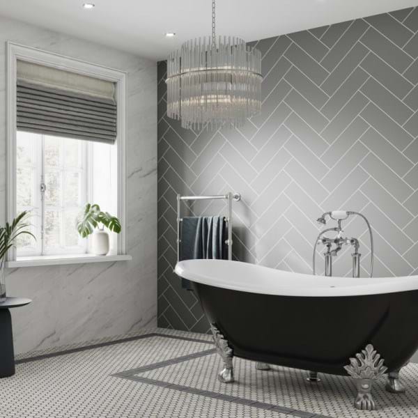 Dust Grey Herringbone Tile Multipanel Bathroom Wall Panels