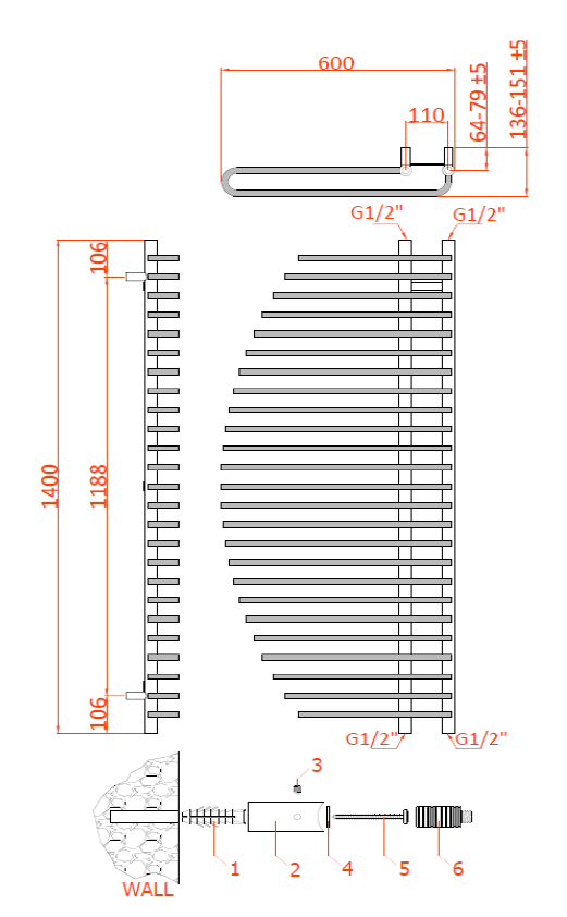Reina Nola Designer Radiator - Chrome 600mm x 1400