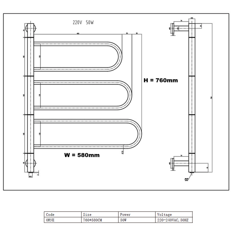 Reina Orne Polished Stainless Steel Electric Towel Rail