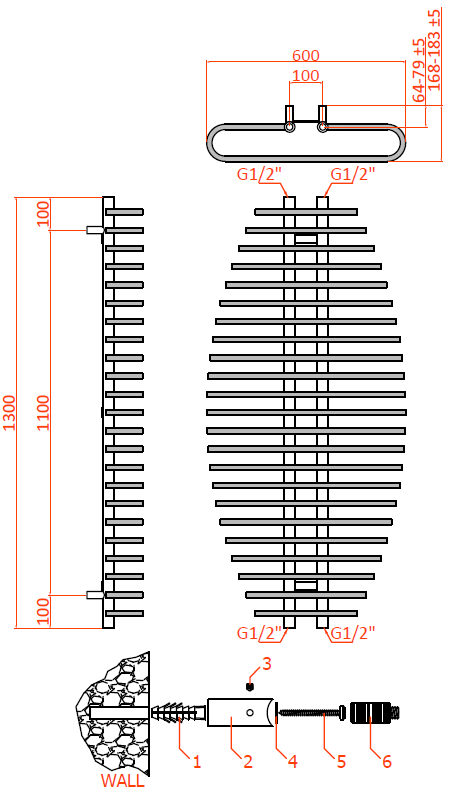 Reina Teano Designer Radiator - Chrome -  600m x 1300