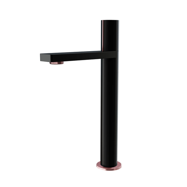 Frontline - Aqua Velar Tall Basin Mixer Tap with Click/Clack waste - Matt Black/Copper