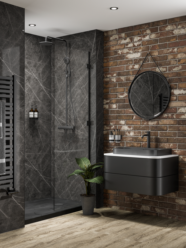Ferro Grafite Multipanel Bathroom Wall Panels in a shower