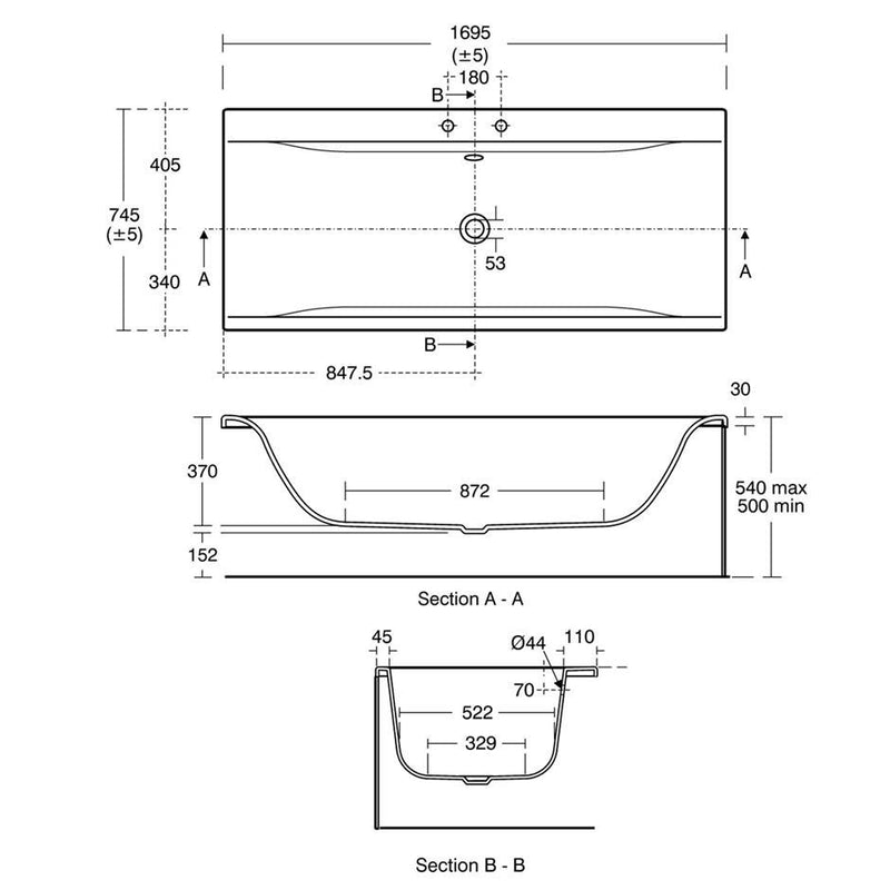 Ideal Standard Concept Double ended bath sizes
