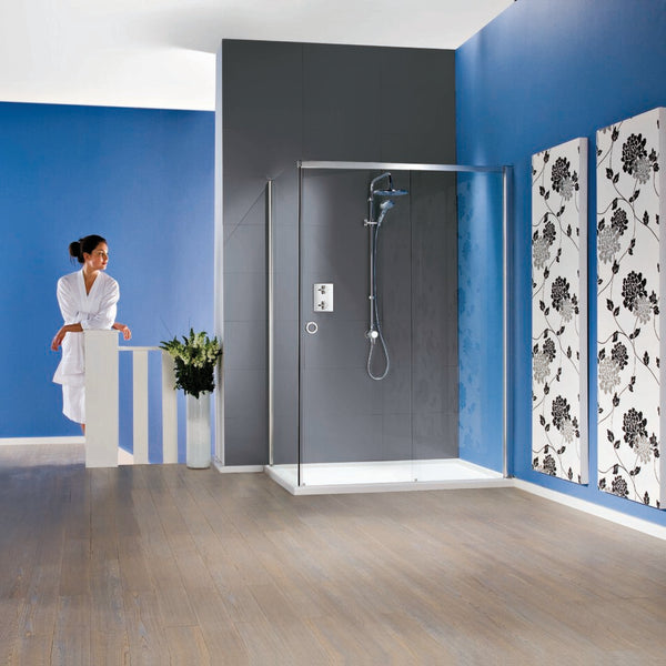 Matki Radiance Straight Sliding Shower Door with Side Panel and Slimline Shower Tray