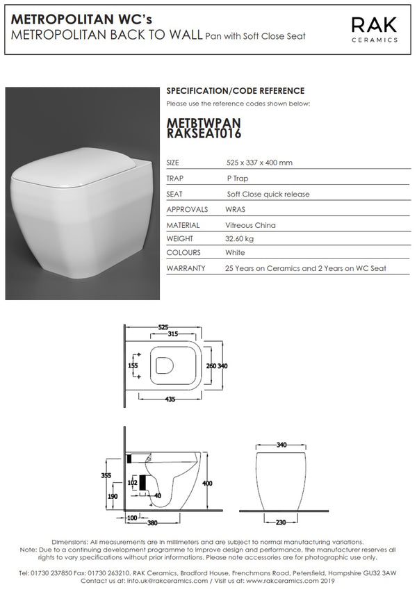 RAK Metropolitan Soft-Close Quick Release Toilet Seat