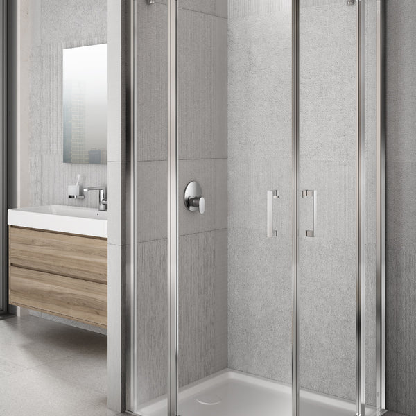 Lakes Italia | Tempo Semi-Frameless Pivot Shower Door with In-Line Panel (Corner Entry)