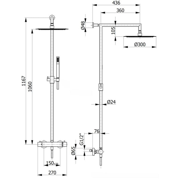 Frontline Thermostatic Mixer Shower Column Dimensions